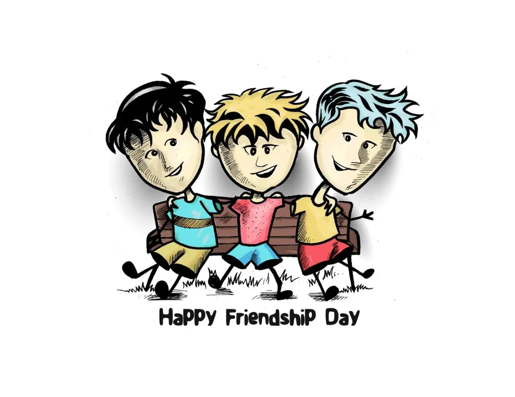 Group of happy friends celebrating Friendship Day 2026 together in cartoon style