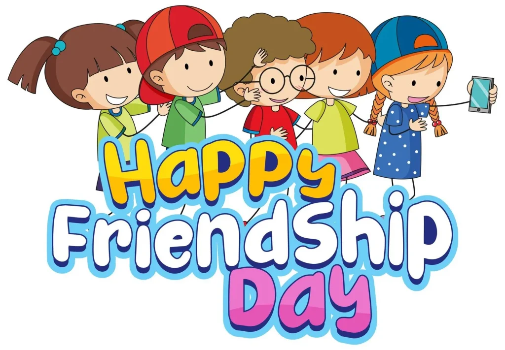 Happy Friendship Day 2026 doodle characters illustration for funny friendship wishes